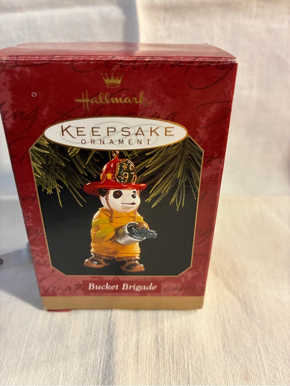 Hallmark Bucket Brigade Firefighter Panda Ornament 1997 Fireman vintage
